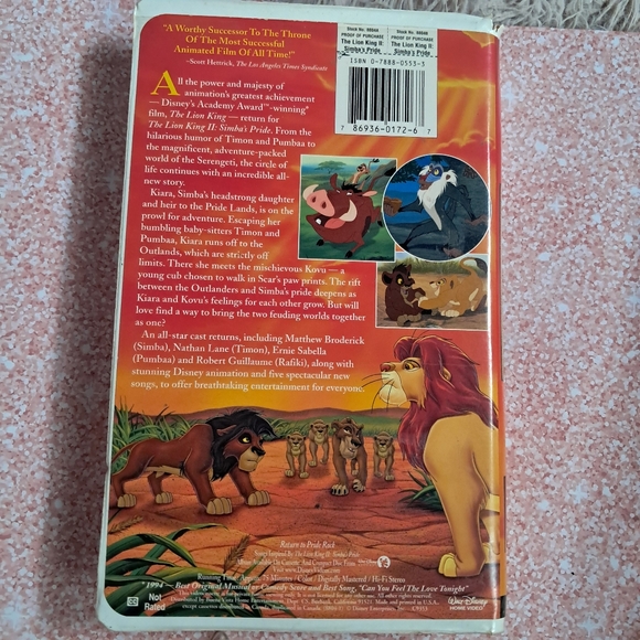 Disney's The Lion King 2 Simbas Pride- classic VHS tape! Tested, works, euc - Picture 2 of 3